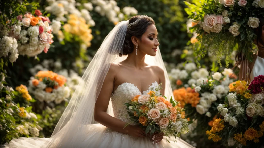a radiant bride, glowing with joy amidst a sun-drenched garden, surrounded by vibrant floral arrangements, captures a heartfelt moment that embodies the emotional essence of a wedding day, perfectly reflecting the artistry of dave spink photography. - DAVE SPINK WEDDING PHOTOGRAPHY AND FILMS - DAVE SPINK WEDDING PHOTOGRAPHY AND FILMS