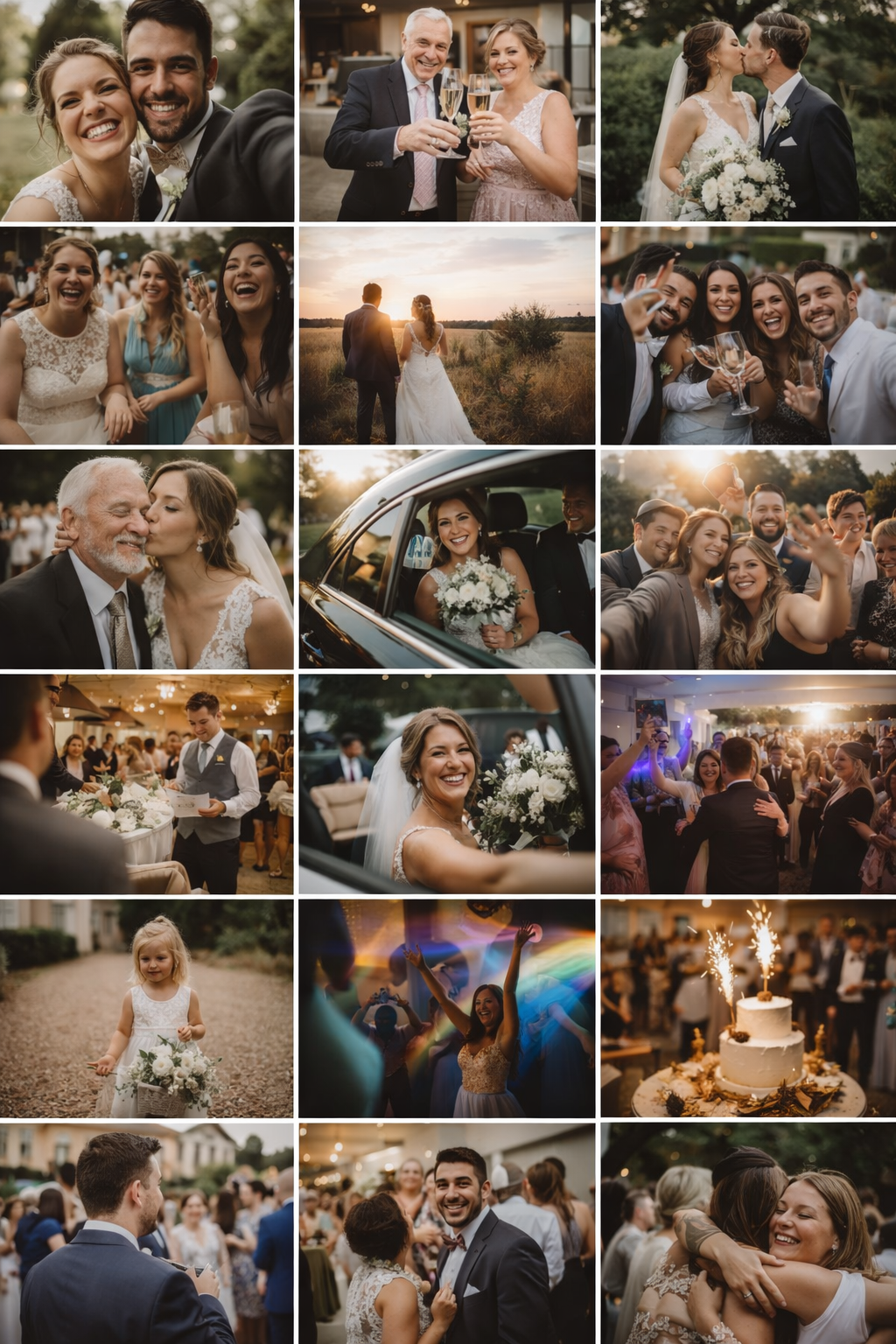 Examples of candid wedding moments guests might capture